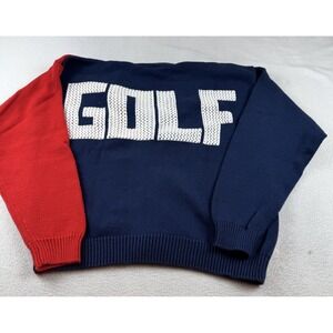 Leon Levin Vintage Cardigan Sweater GOLF Spellout Women Size L